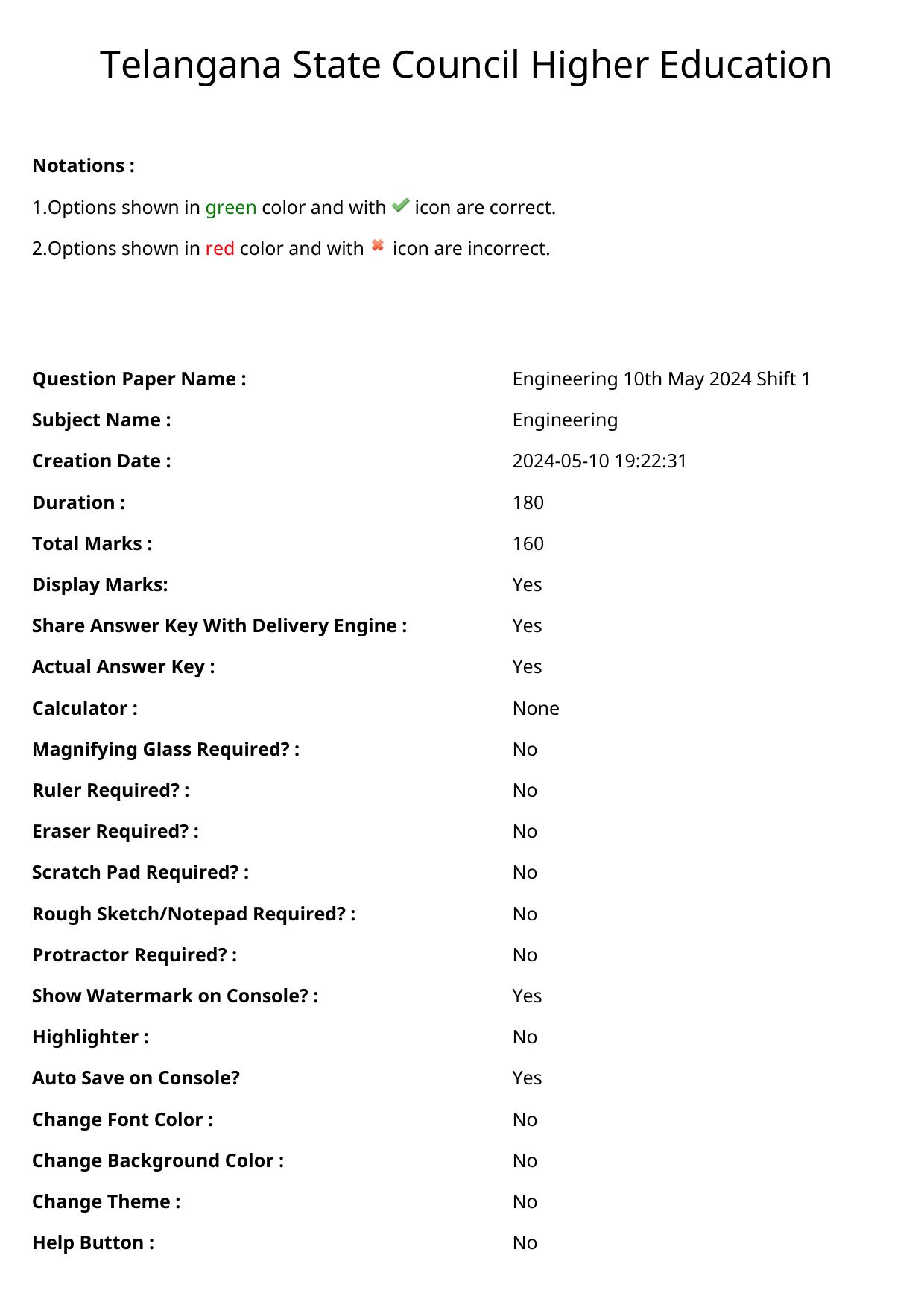 TS EAPCET 2024 Question Paper Engineering 10 May Shift 1 With Preliminary Key - Page 1