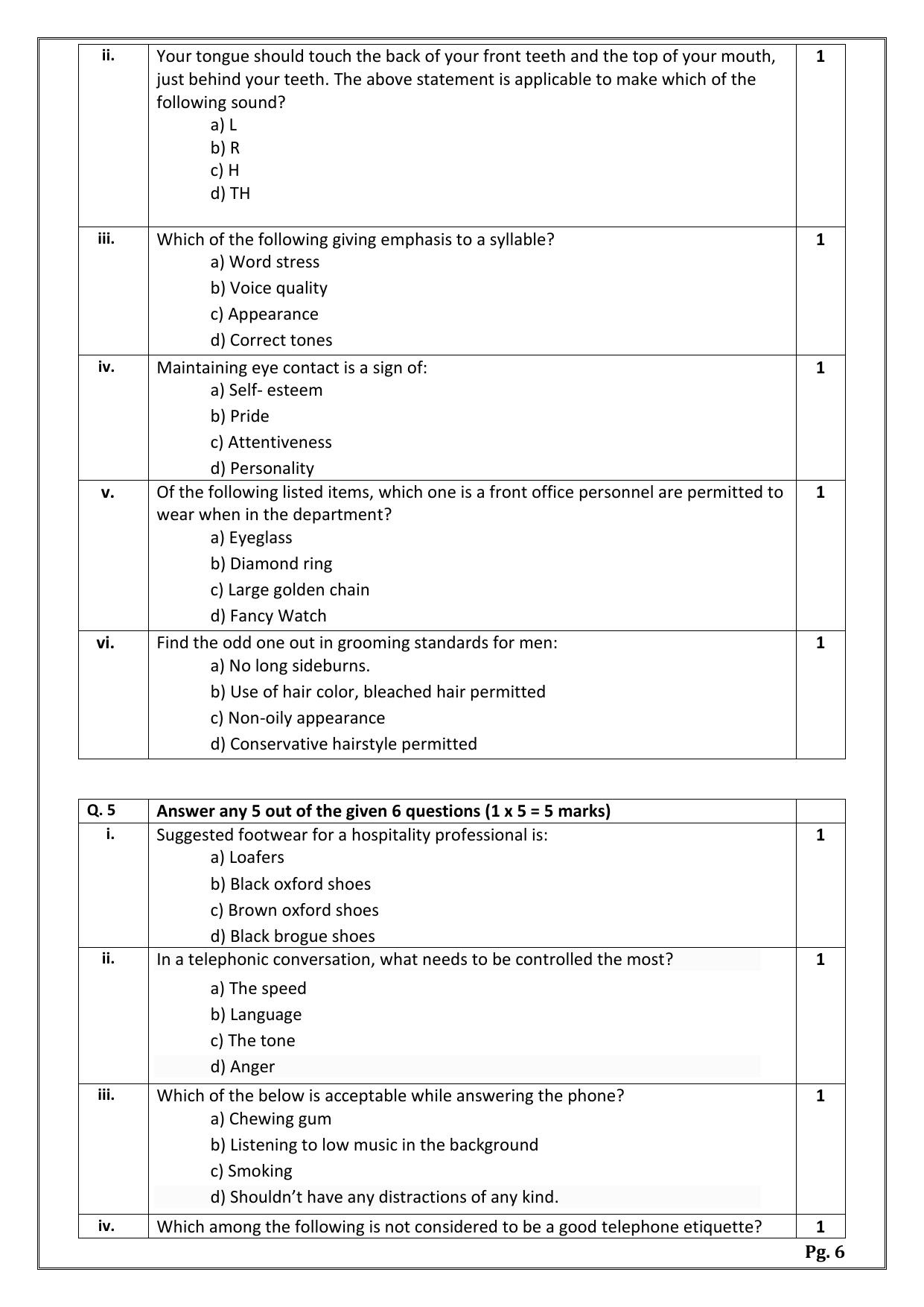 CBSE Class 11: Front Office Operations 2024 Sample Paper - Page 6