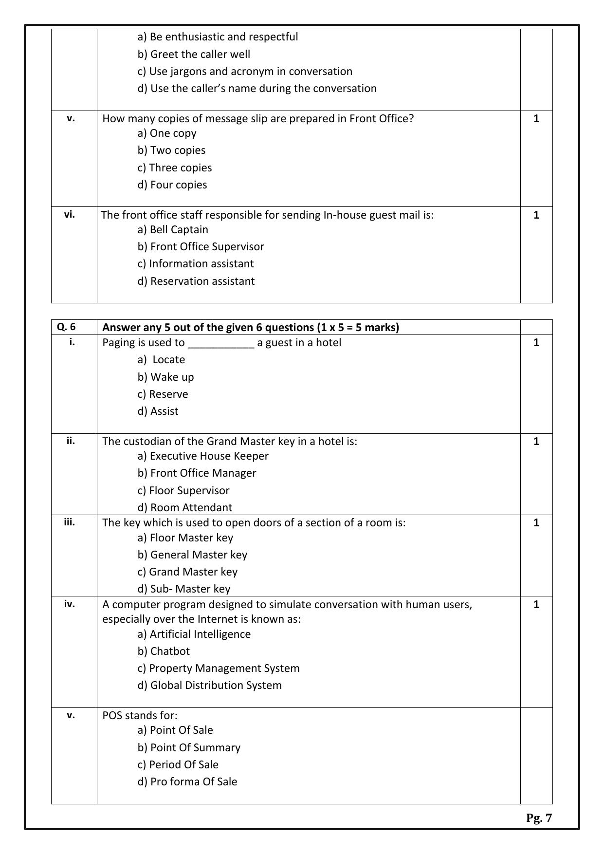 CBSE Class 11: Front Office Operations 2024 Sample Paper - Page 7