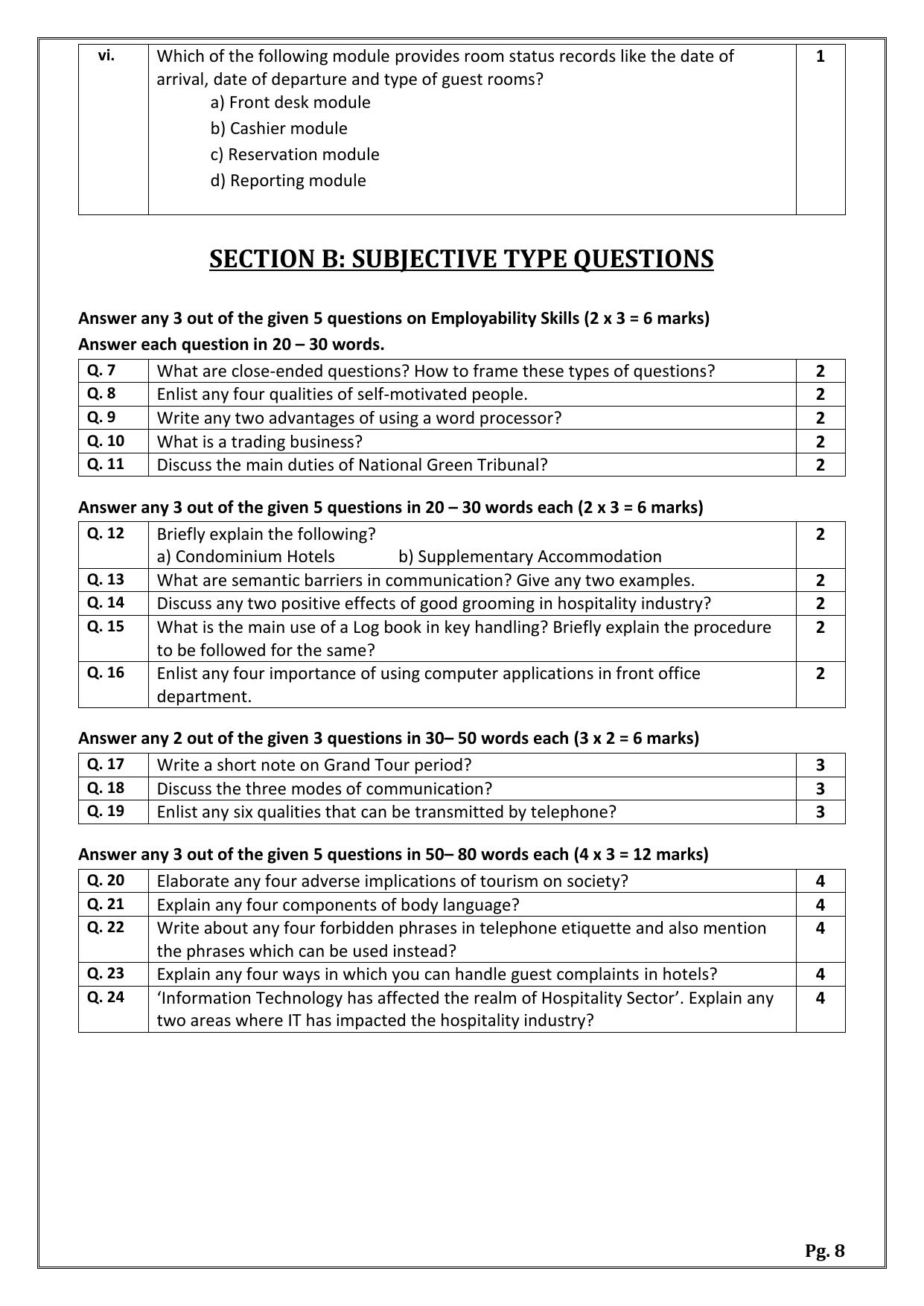 CBSE Class 11: Front Office Operations 2024 Sample Paper - Page 8