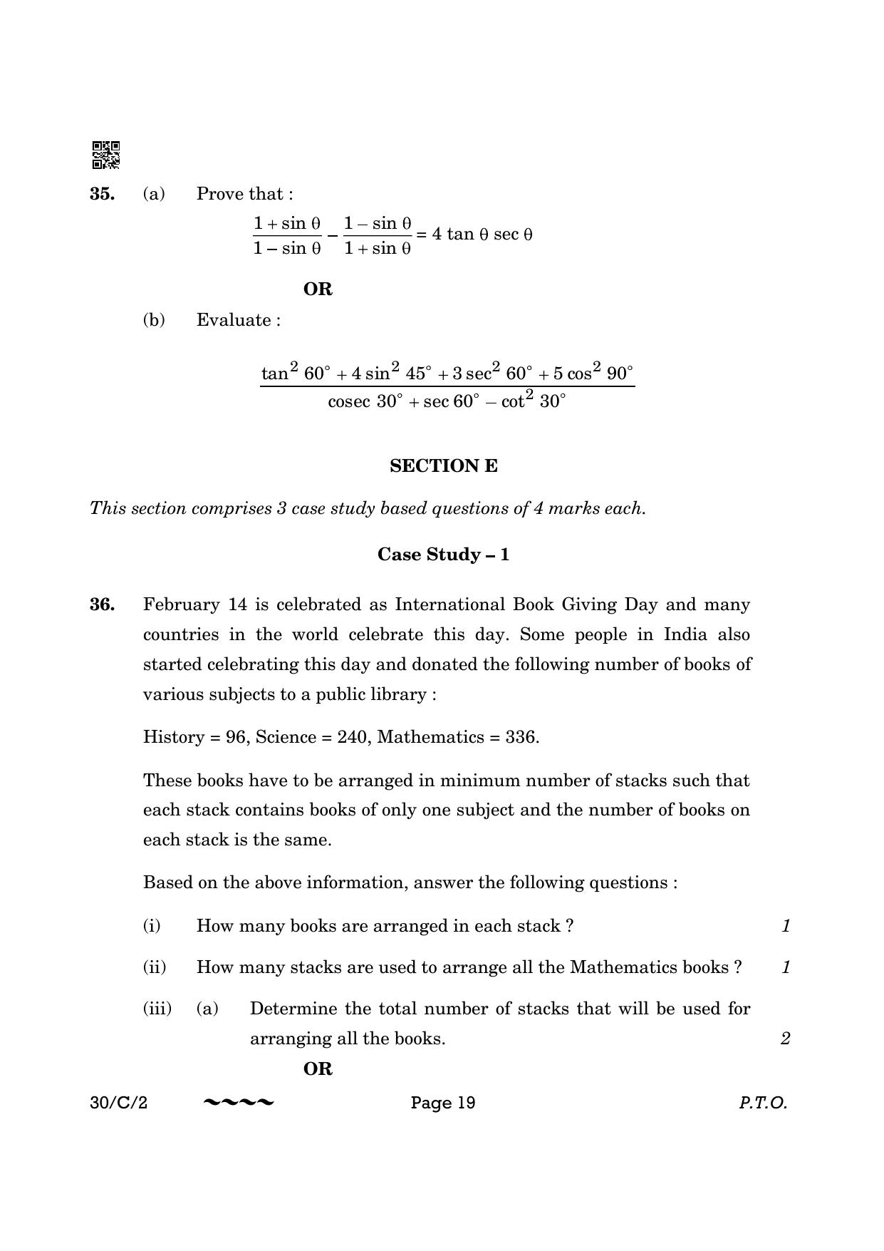 CBSE Class 10 30-2 Maths Std. 2023 (Compartment) Question Paper - Page 19
