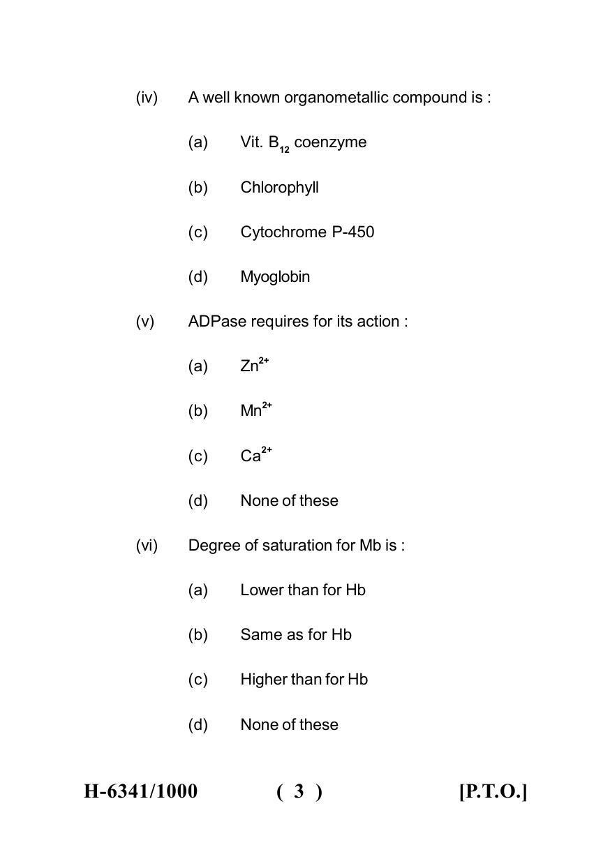 Sarguja University Question Paper July-2022 : M.Sc. Chemistry (Fourth sem.) Bio- Inorganic Chemistry Paper 1 - Page 3