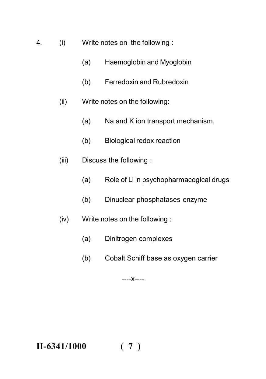 Sarguja University Question Paper July-2022 : M.Sc. Chemistry (Fourth sem.) Bio- Inorganic Chemistry Paper 1 - Page 7