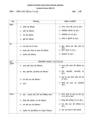 Haryana Board Class 11 Music Vocal Syllabus 2023