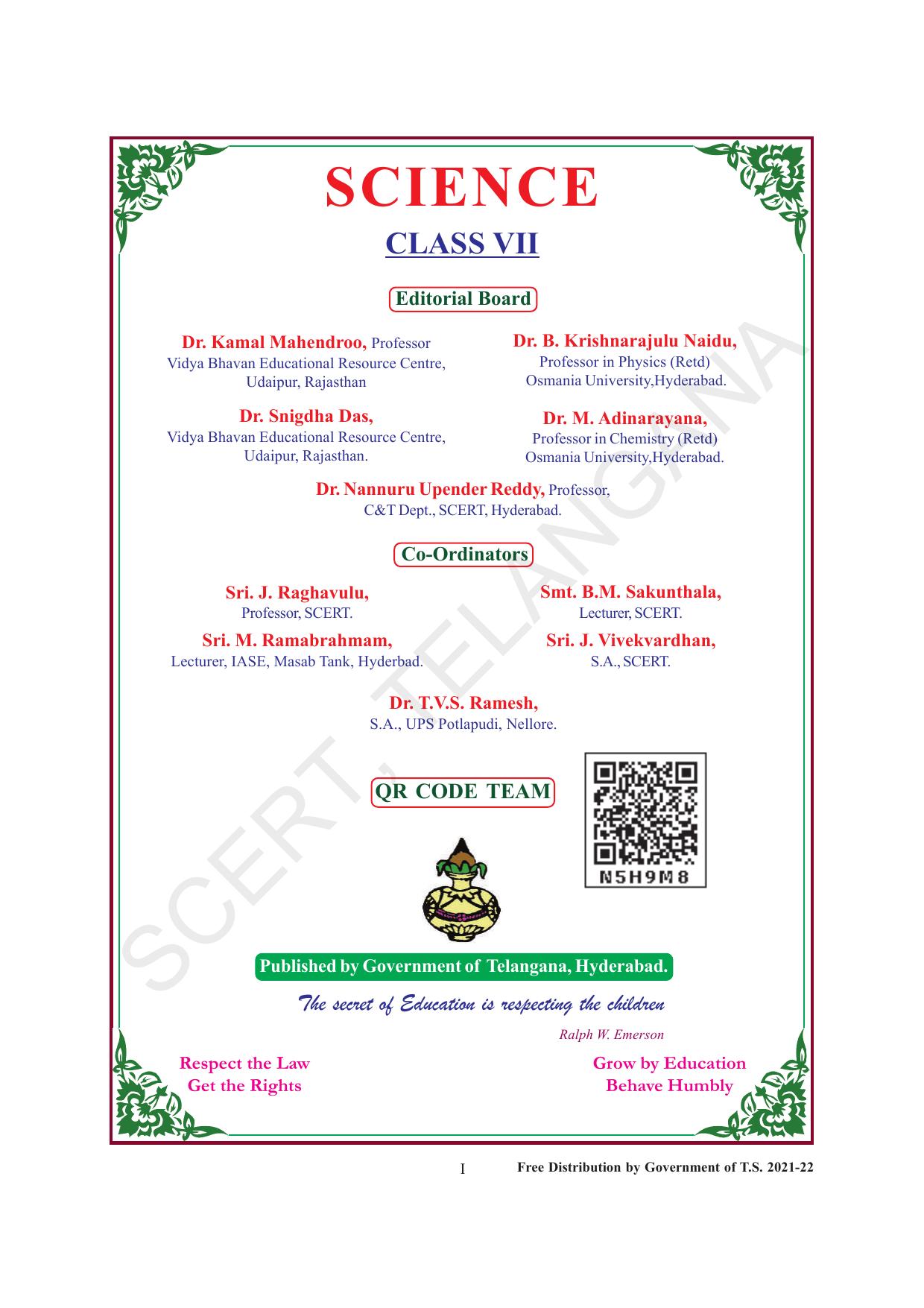 TS SCERT Class 7 General Science (English Medium) Text Book - Page 3
