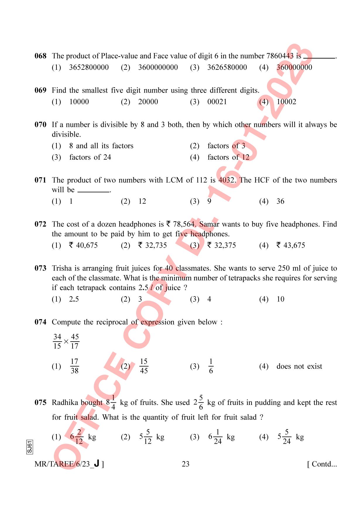 AISSEE Class VI Marathi Set J 2023 Question Paper - Page 23