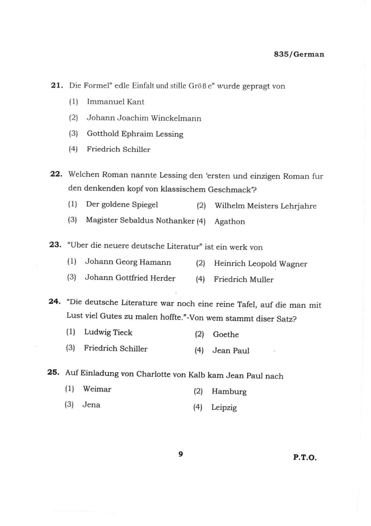 BHU RET GERMAN ARTS 2015 Question Paper - Page 9