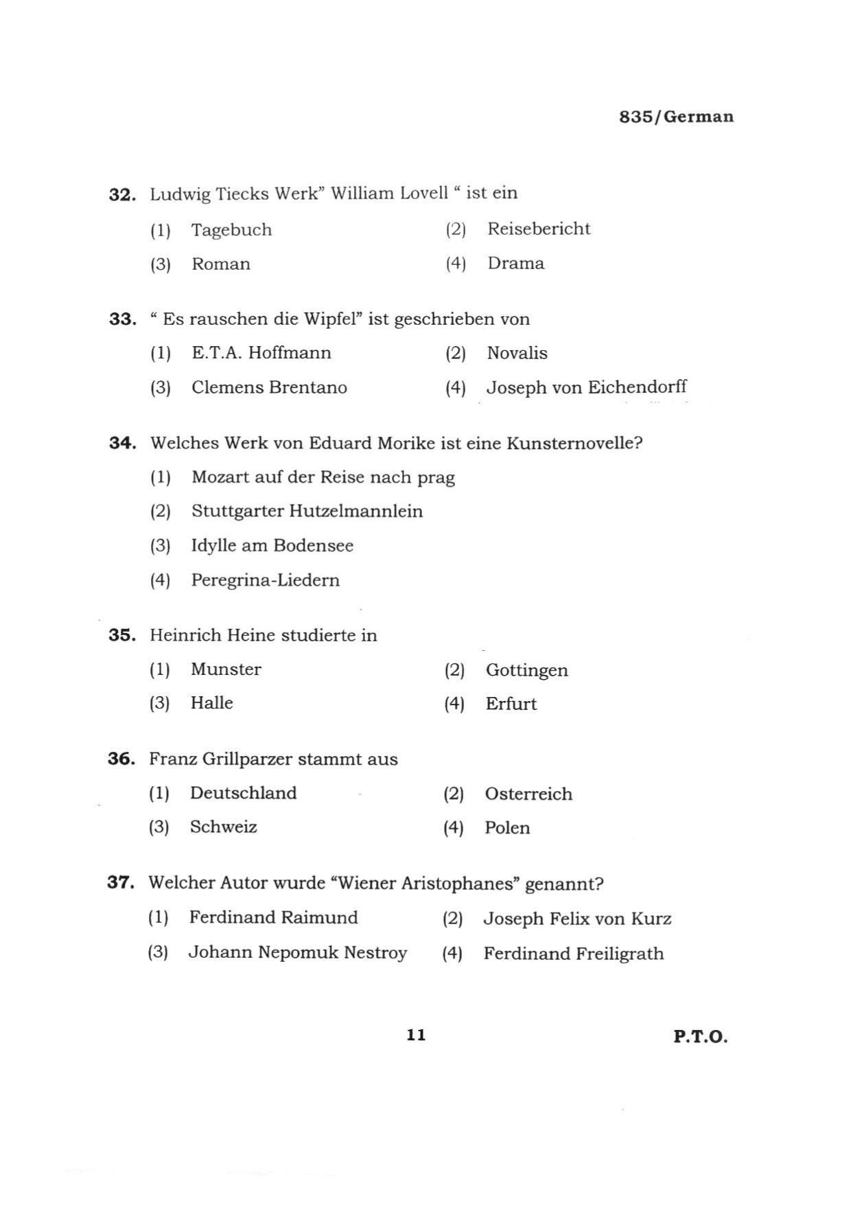 BHU RET GERMAN ARTS 2015 Question Paper - Page 11