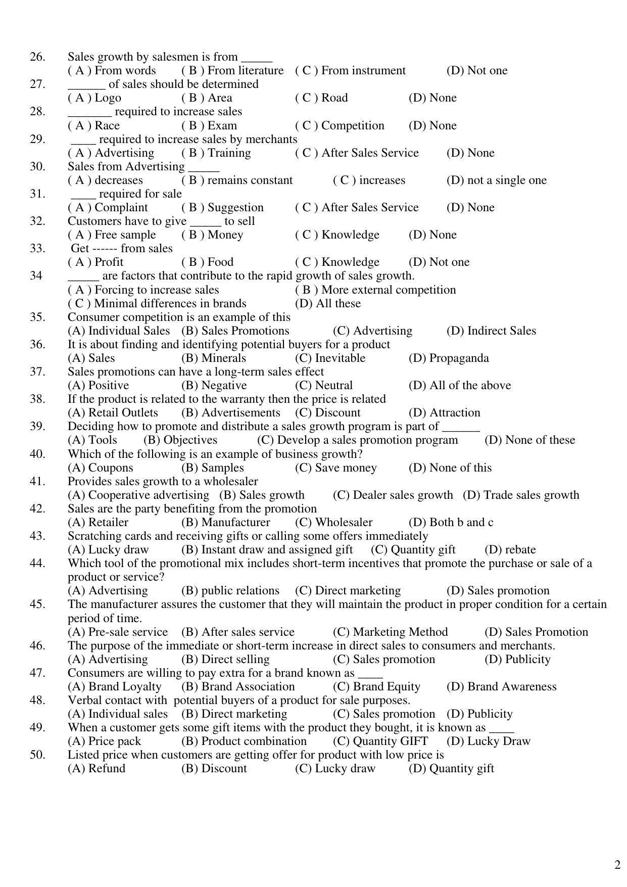 Hemchand North Gujarat University Sample Paper July-Sept 2021: B.Com. Semester-I (New Course) Basic Concept of Salesmanship (Theory) - Page 2