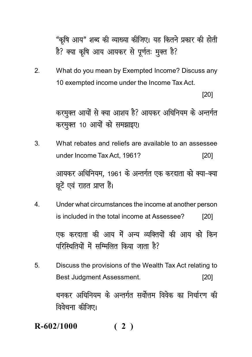 Sarguja University Question Paper July-2022 : LL.B.(Sem.-VI)(Old Course) Taxation Law Paper 1 - Page 2