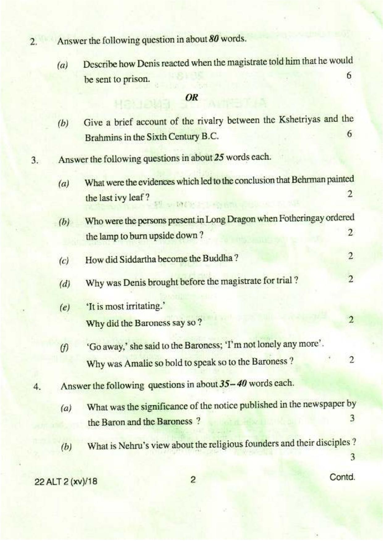 COHSEM Class 12 Alternative English 2018 Question Papers - Page 2