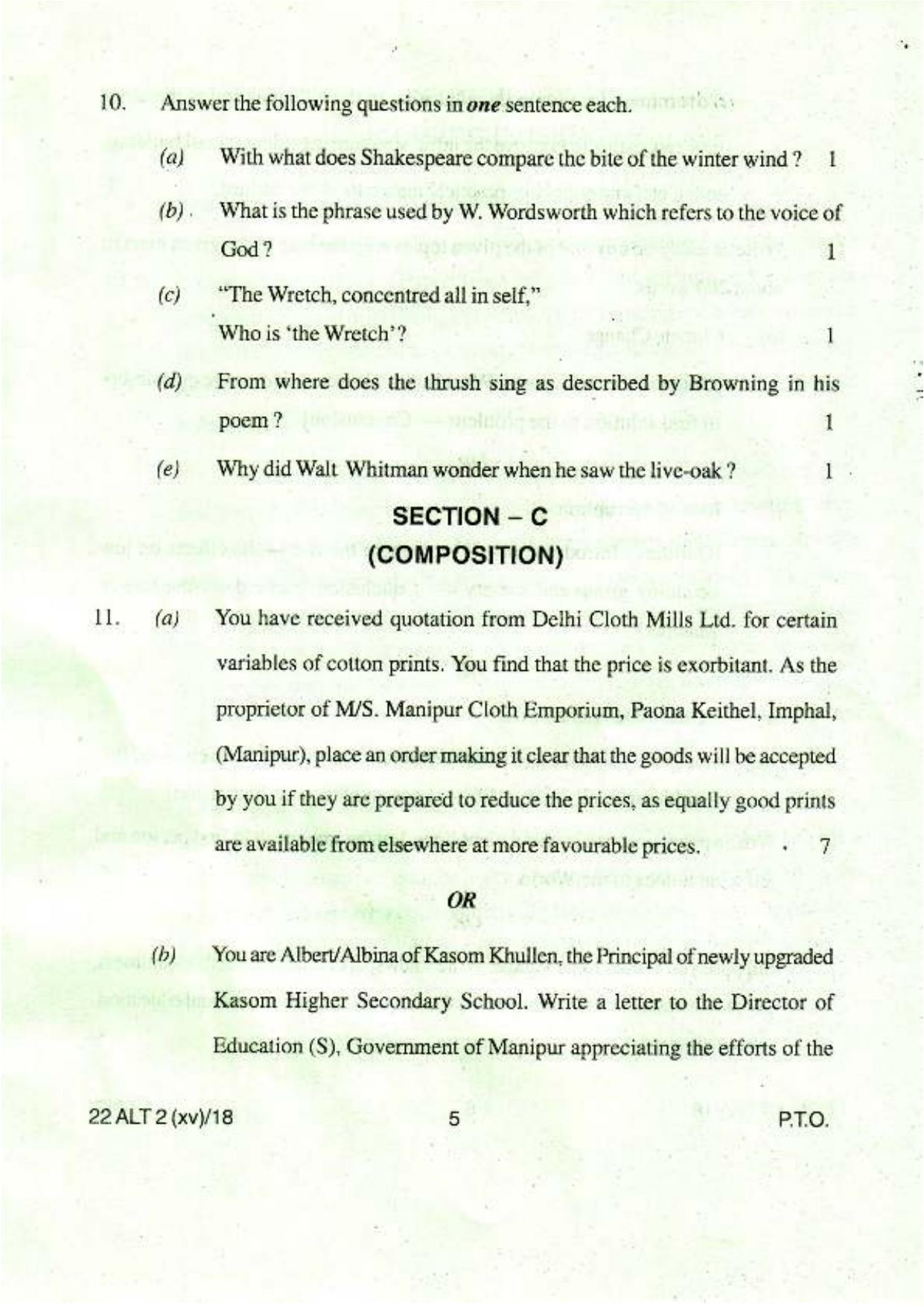 COHSEM Class 12 Alternative English 2018 Question Papers - Page 5