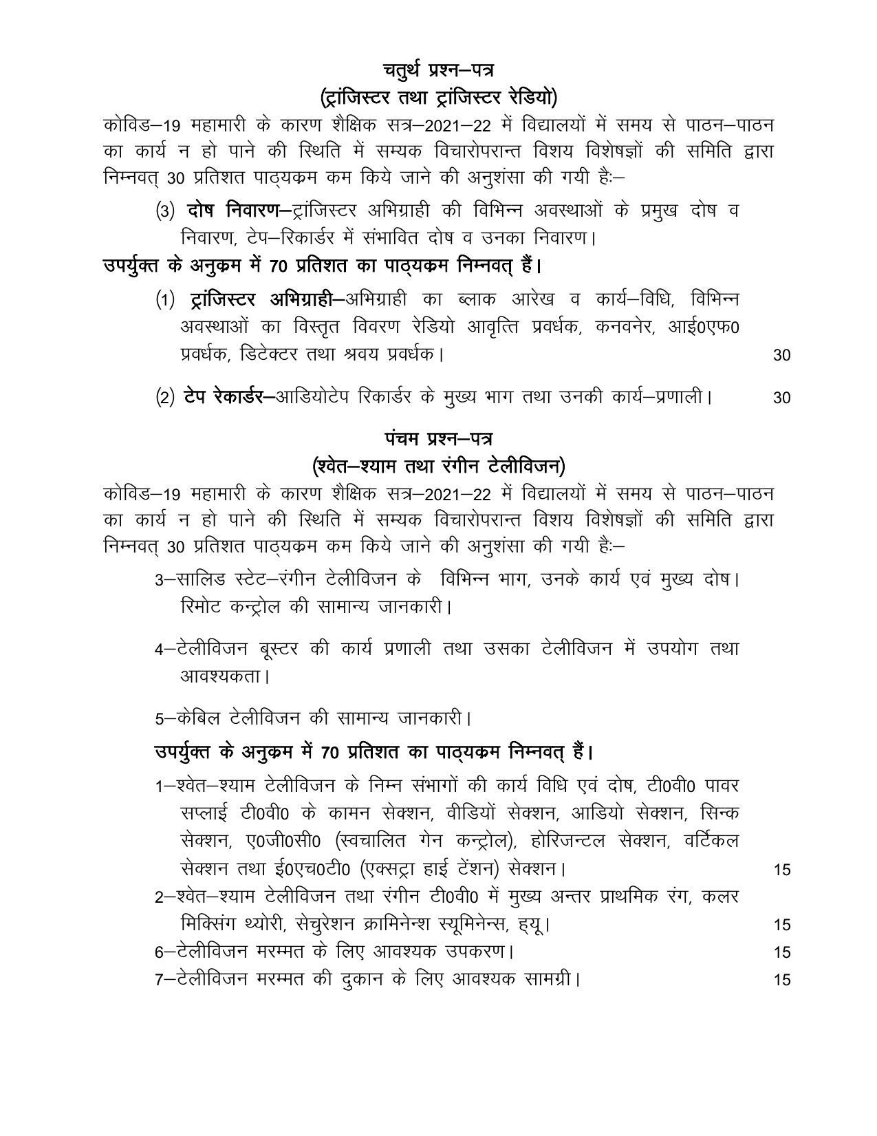 UP Board Class 12- Trade Subjects Syllabus Trade – 12 – Radio & Colour Television Technique - Page 4