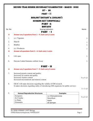 Kerala Plus Two 2022 Botany Answer Key