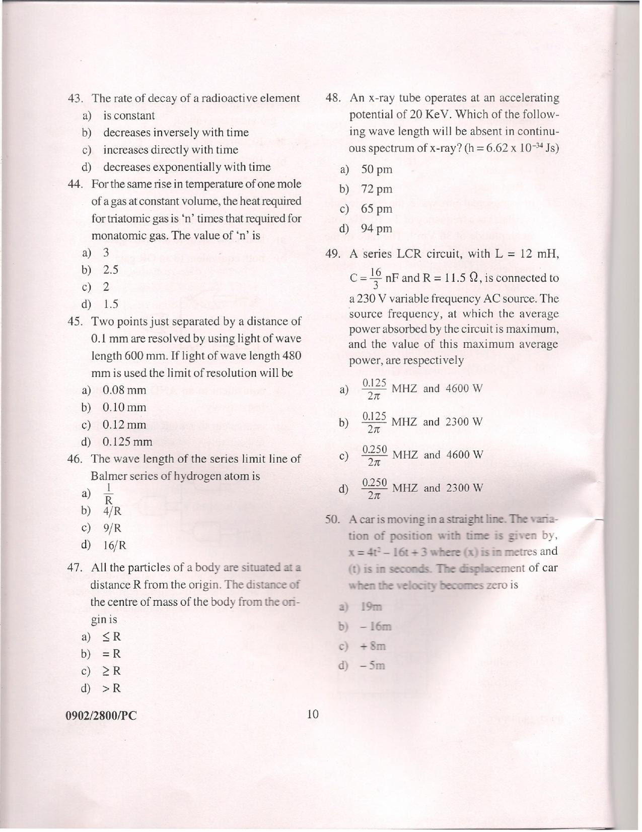  APJEE Physics & Chemistry 2009 Question Paper - Page 9