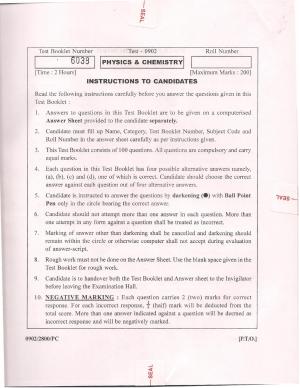  APJEE Physics & Chemistry 2009 Question Paper