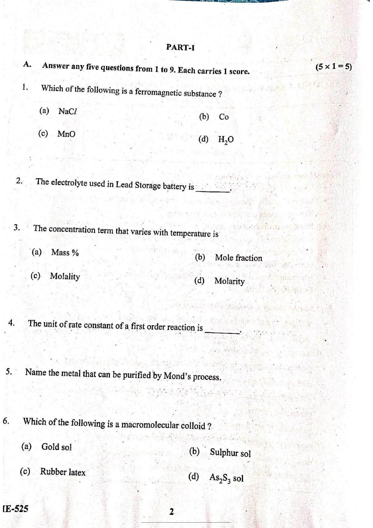 Kerala Plus Two 2022 Chemistry Model Question Paper - Page 1