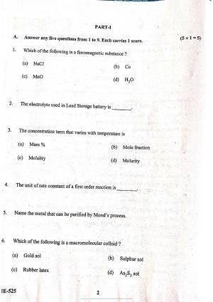 Kerala Plus Two 2022 Chemistry Model Question Paper
