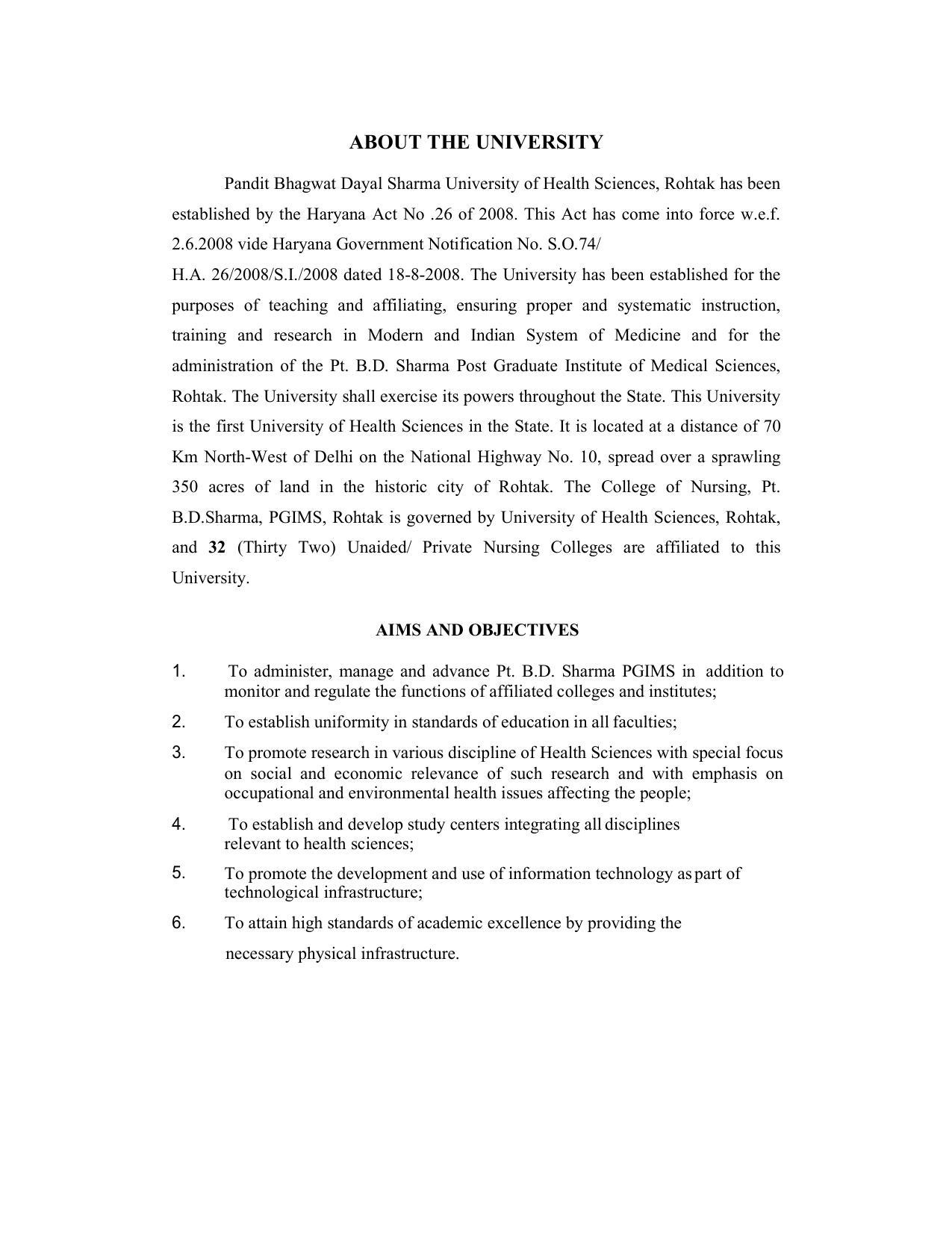 Pandit Bhagwat Dayal Sharma University of Health Sciences, Rohtak Admission Prospectus 2021-22 - Page 4