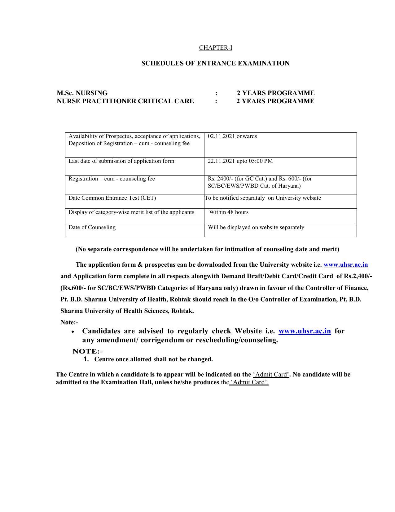 Pandit Bhagwat Dayal Sharma University of Health Sciences, Rohtak Admission Prospectus 2021-22 - Page 5