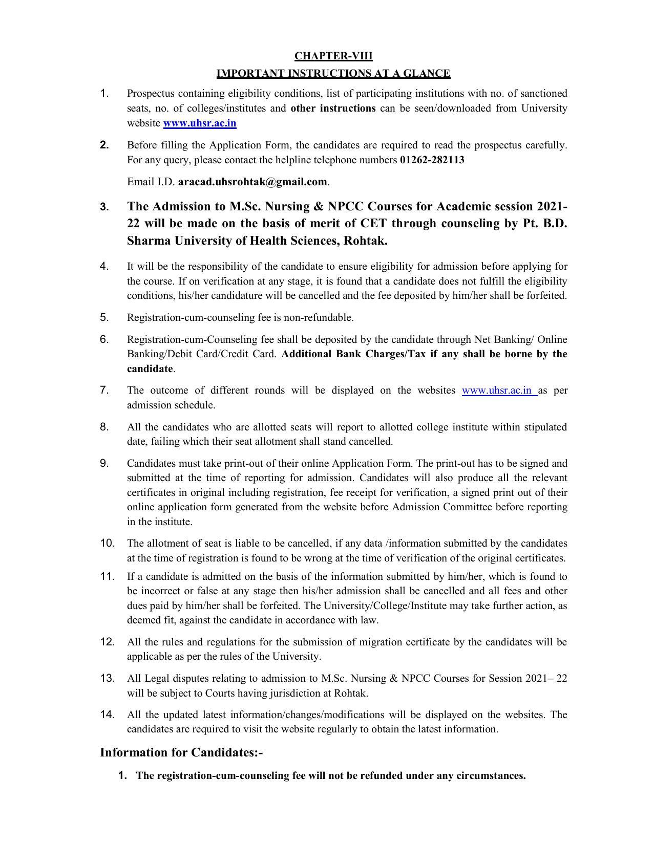 Pandit Bhagwat Dayal Sharma University of Health Sciences, Rohtak Admission Prospectus 2021-22 - Page 21