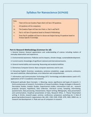 NTA PhD Entrance Exam Nano Sciences Syllabus