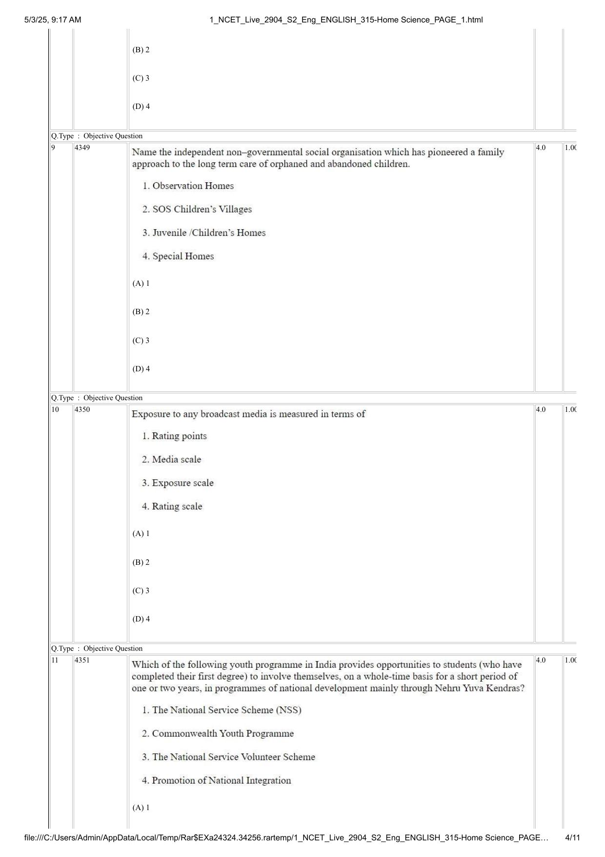 NCET 2025 Question Paper - Home Science - Page 4
