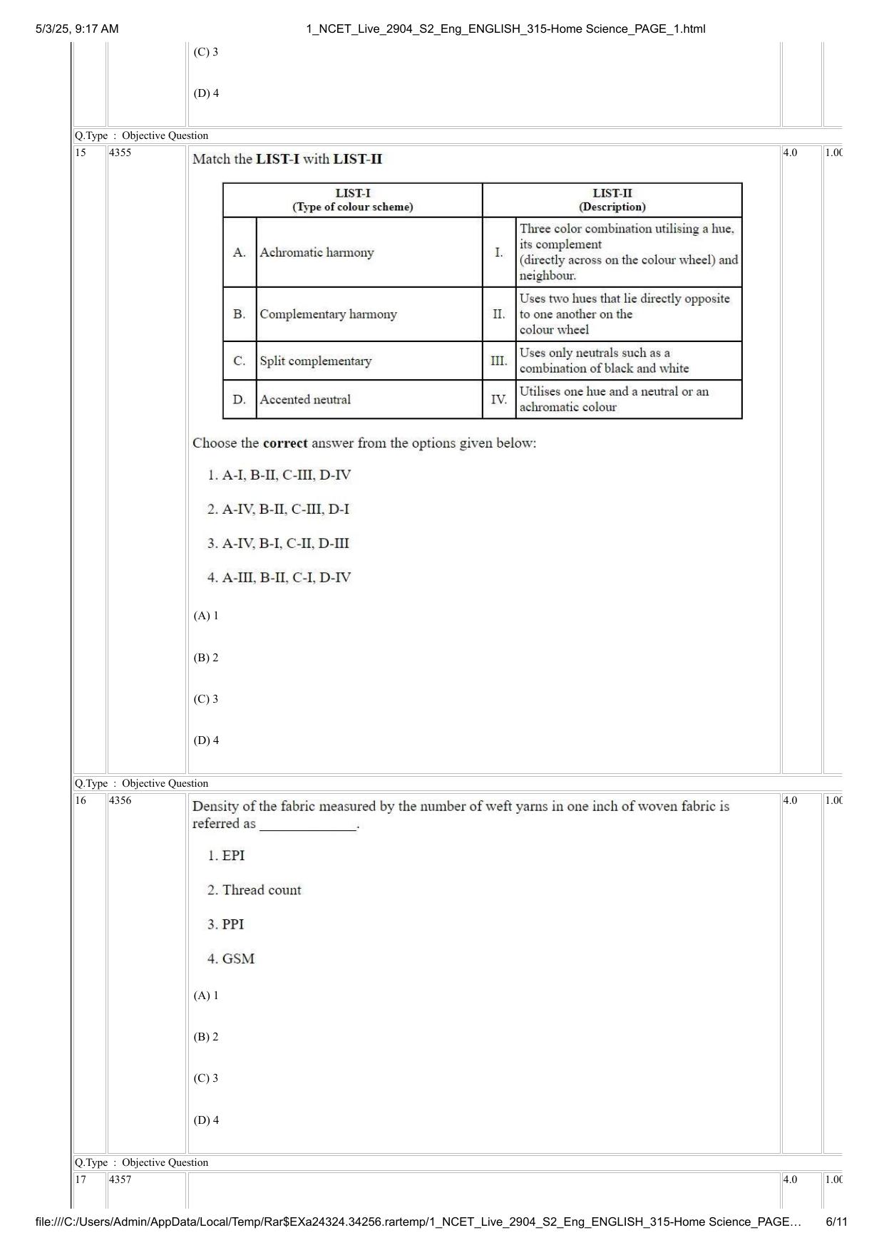 NCET 2025 Question Paper - Home Science - Page 6