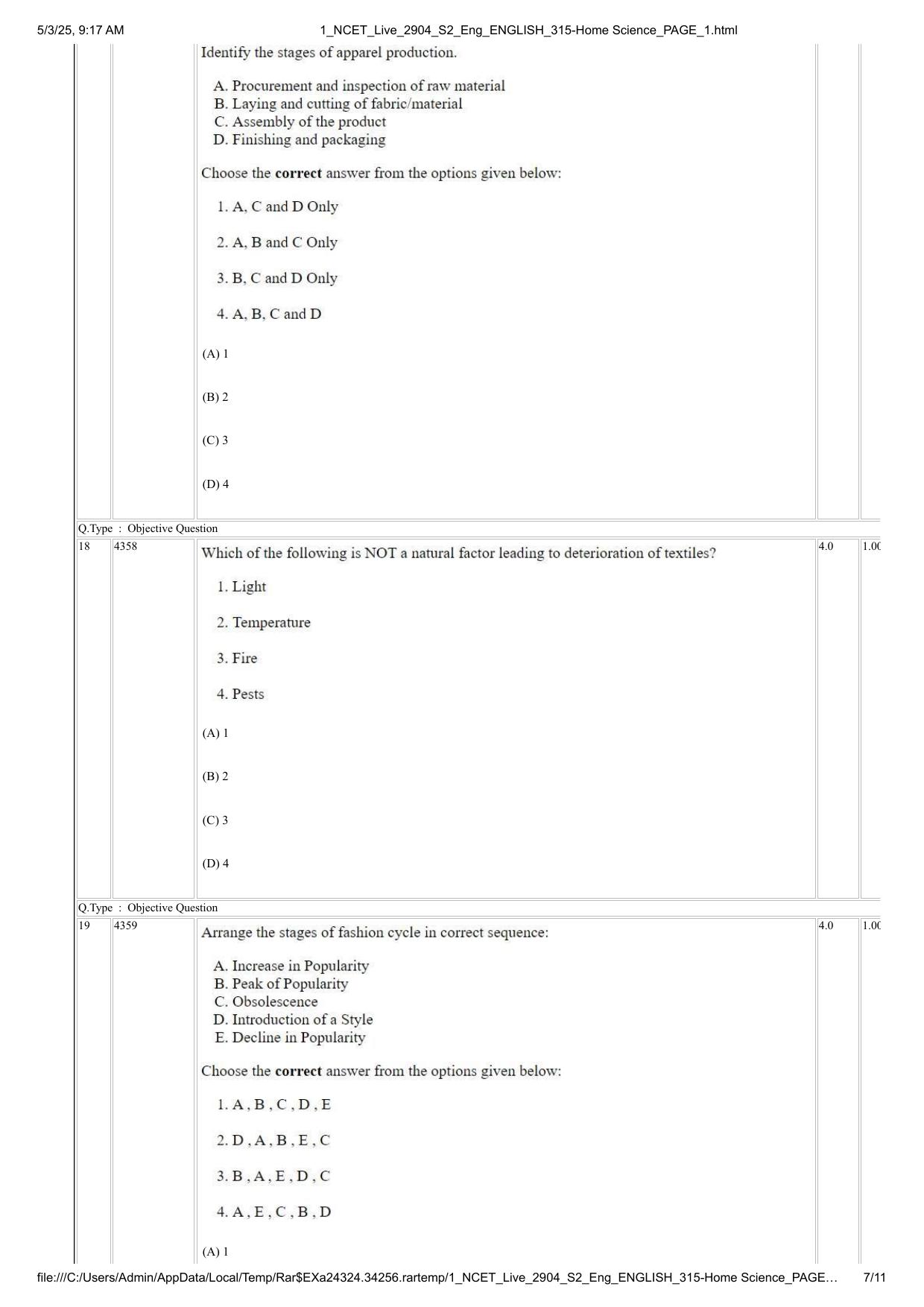 NCET 2025 Question Paper - Home Science - Page 7