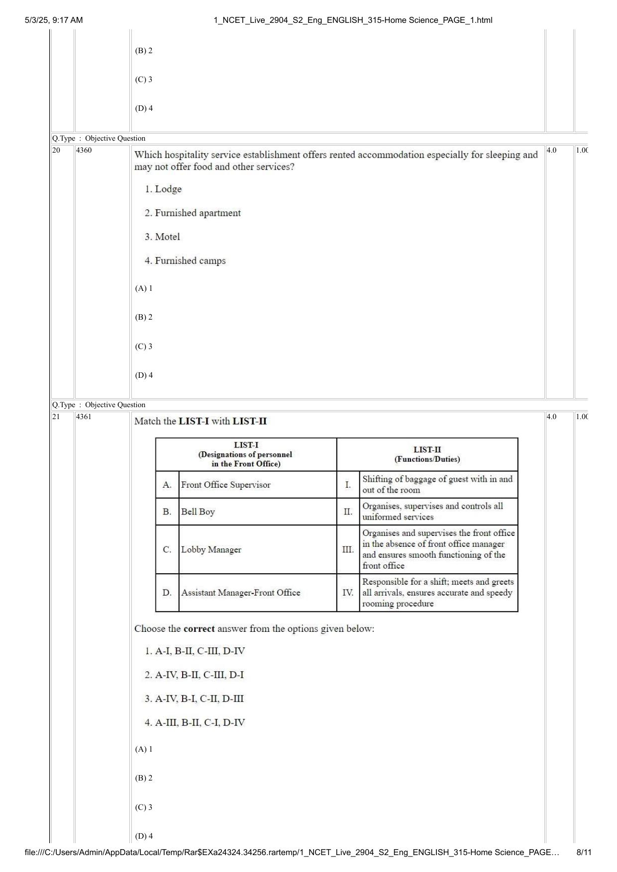 NCET 2025 Question Paper - Home Science - Page 8