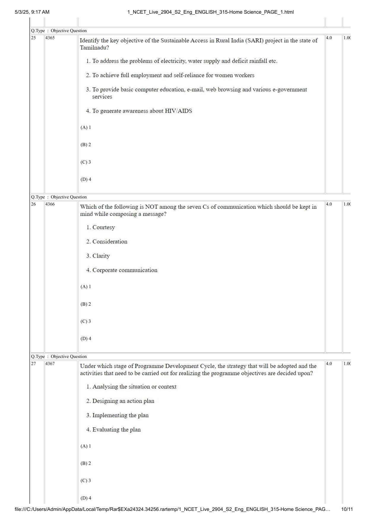 NCET 2025 Question Paper - Home Science - Page 10