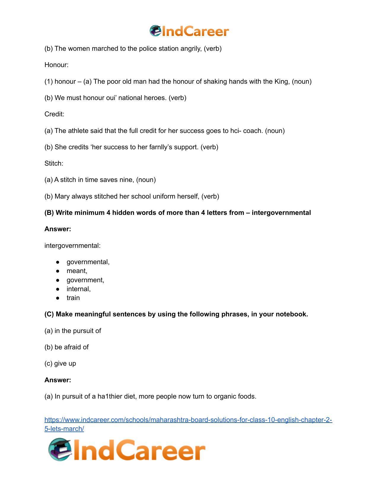 Maharashtra Board Solutions for Class 10- English: Chapter 2.5- Let’s March - Page 14
