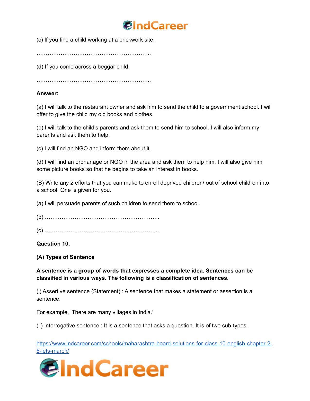 Maharashtra Board Solutions for Class 10- English: Chapter 2.5- Let’s March - Page 16