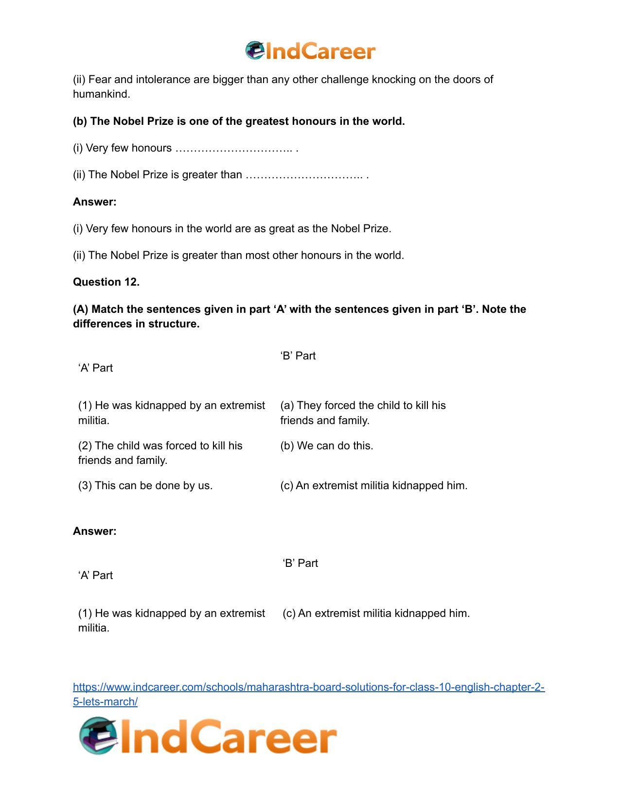 Maharashtra Board Solutions for Class 10- English: Chapter 2.5- Let’s March - Page 20