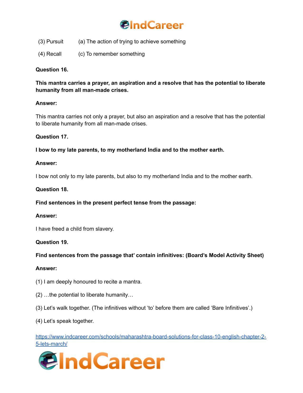 Maharashtra Board Solutions for Class 10- English: Chapter 2.5- Let’s March - Page 24