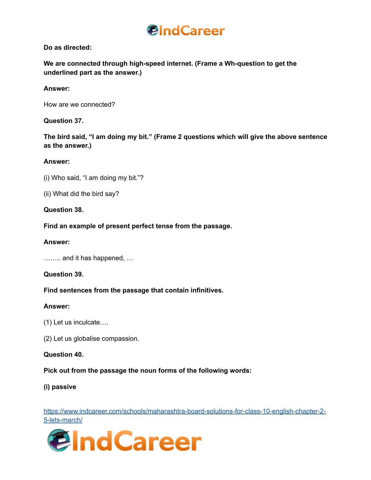 Maharashtra Board Solutions for Class 10- English: Chapter 2.5- Let’s March - Page 29