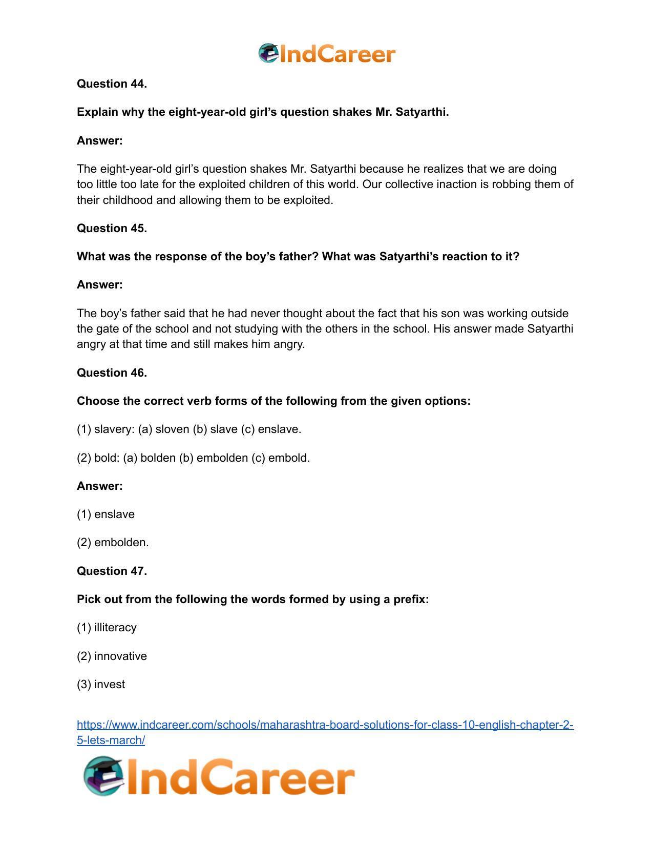 Maharashtra Board Solutions for Class 10- English: Chapter 2.5- Let’s March - Page 31