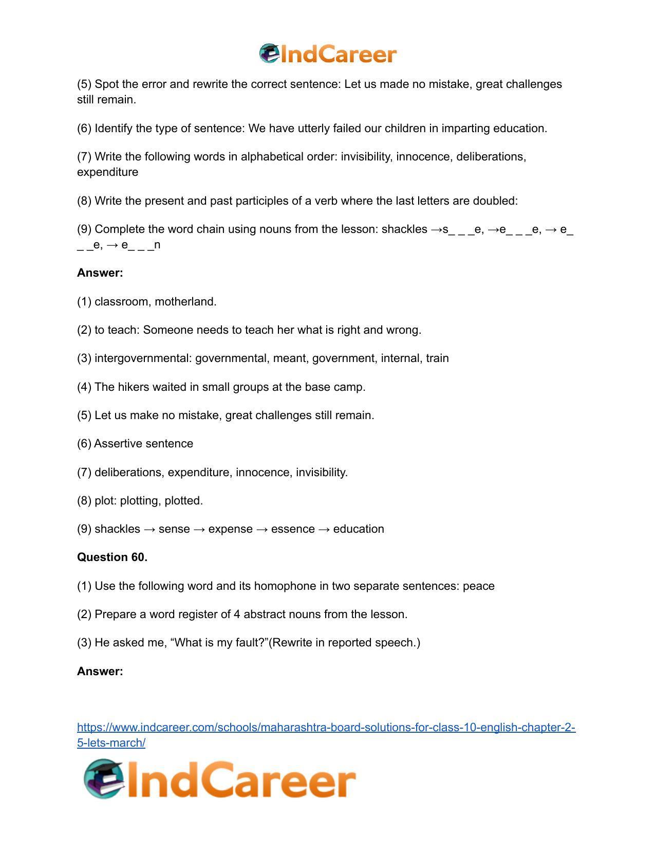 Maharashtra Board Solutions for Class 10- English: Chapter 2.5- Let’s March - Page 36