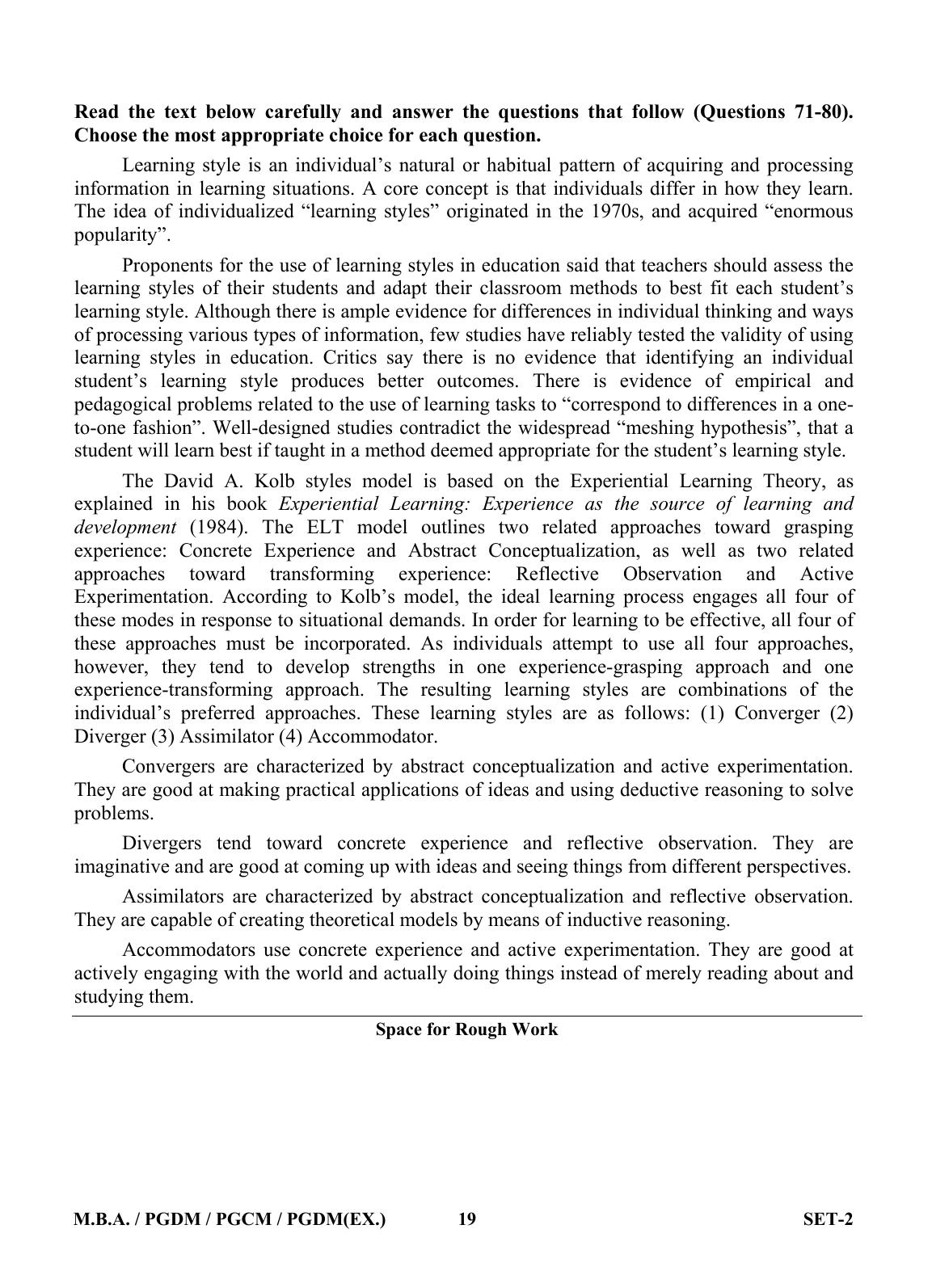 OJEE 2013 MBA Set 2 Question Paper - Page 18