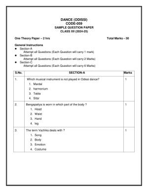 CBSE Class 12 Dance Odissi Sample Question Paper 2024-25