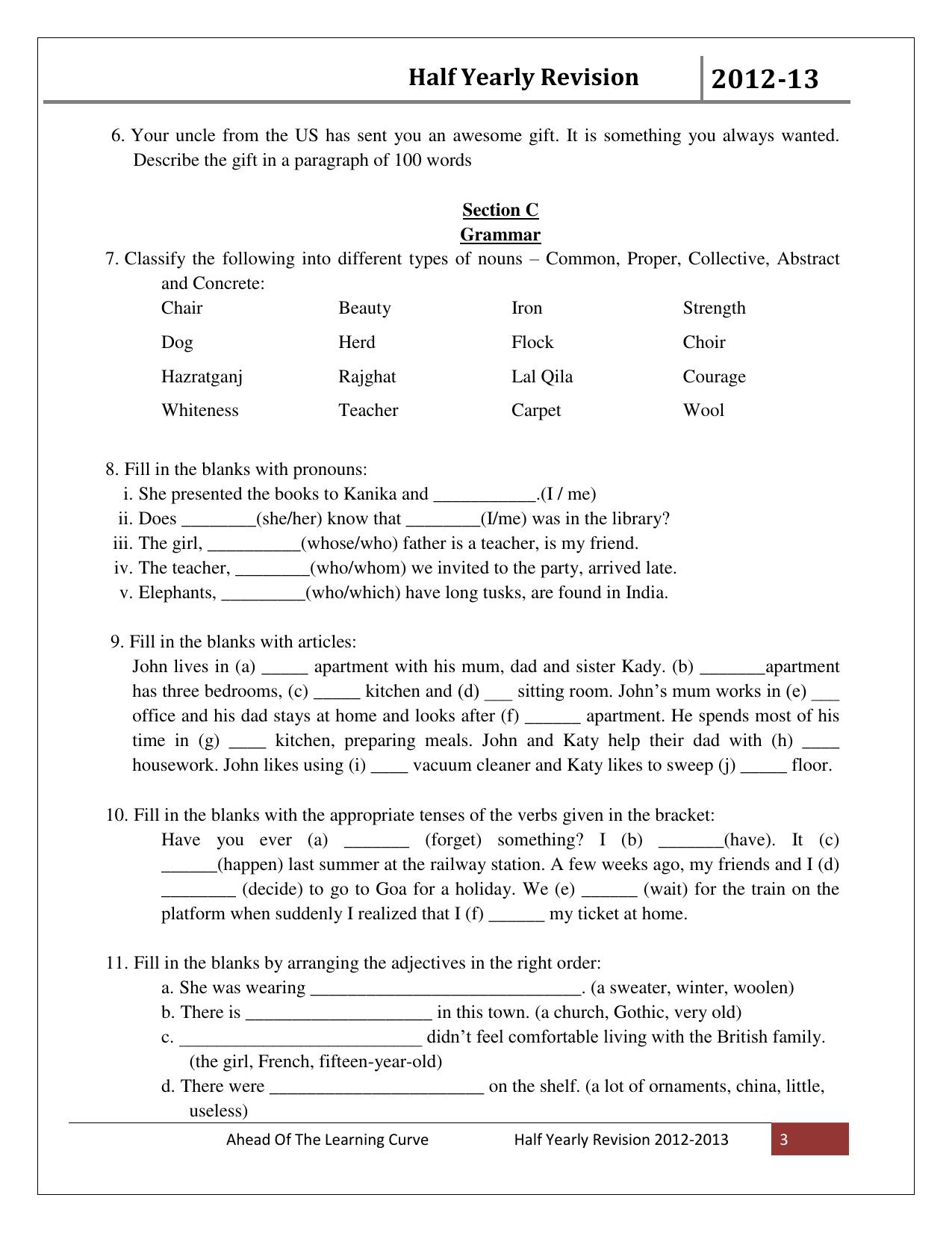 CBSE Worksheets for Class 6 English Practice Assignment 12 - Page 3