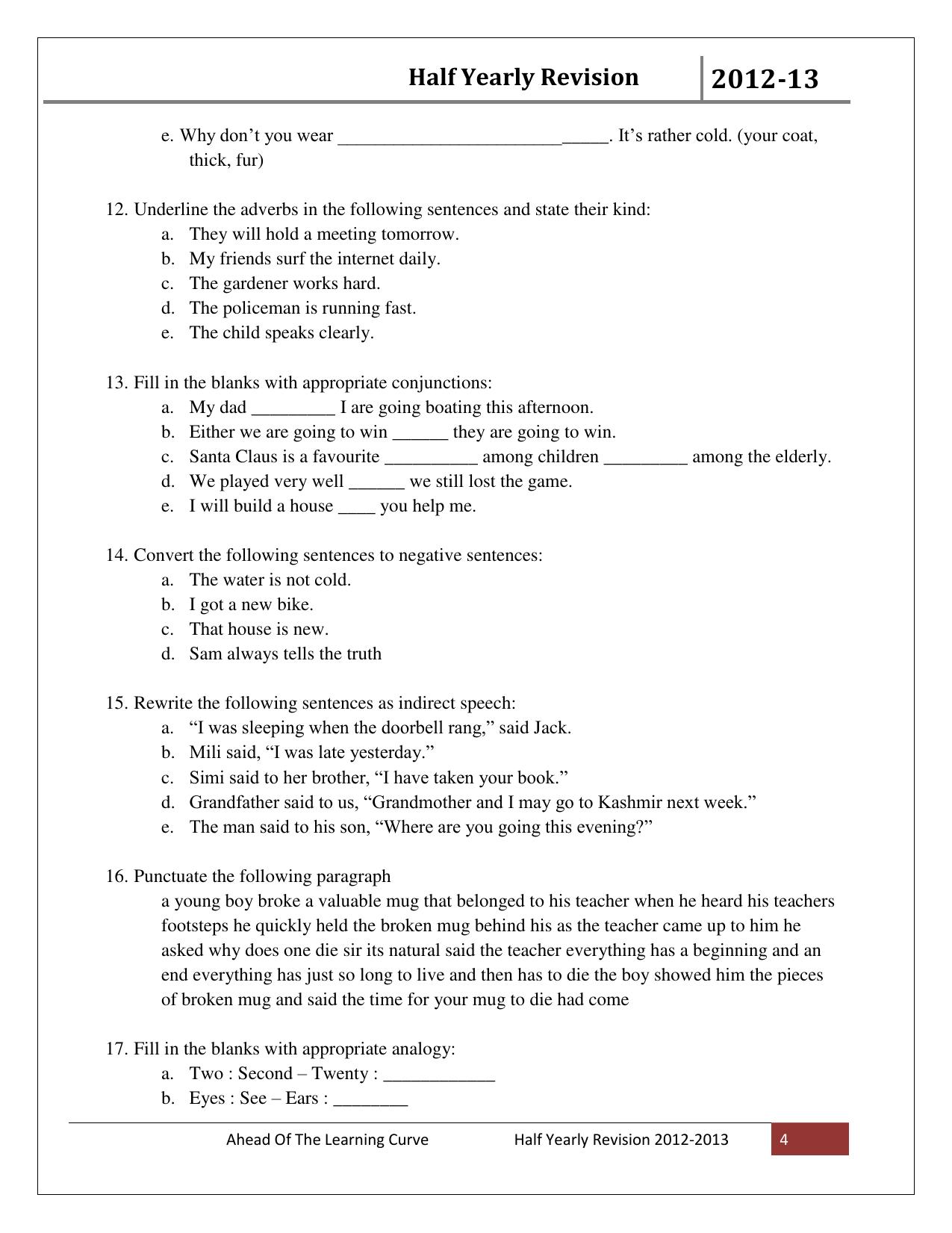 CBSE Worksheets for Class 6 English Practice Assignment 12 - Page 4