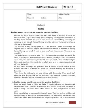 CBSE Worksheets for Class 6 English Practice Assignment 12