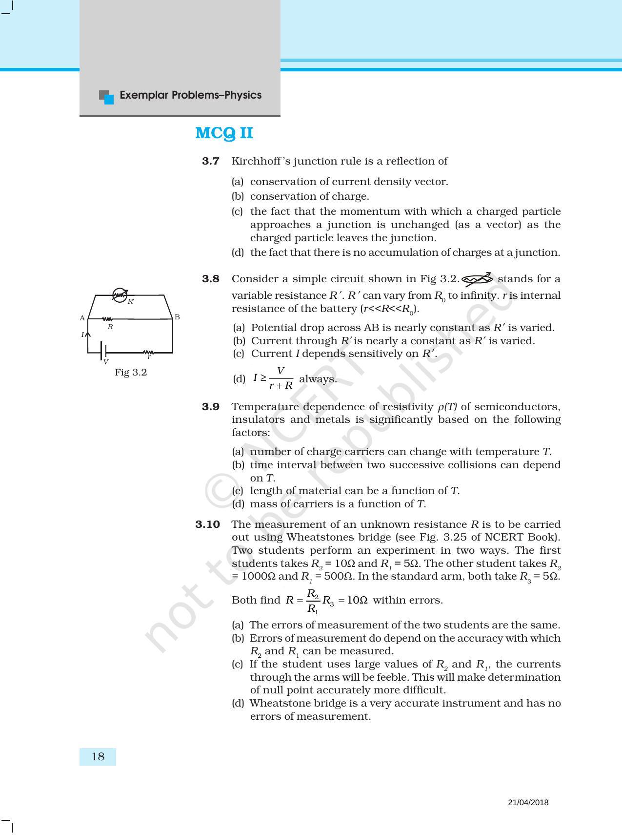 NCERT Exemplar Book for Class 12 Physics: Chapter 3 Current Electricity - Page 3