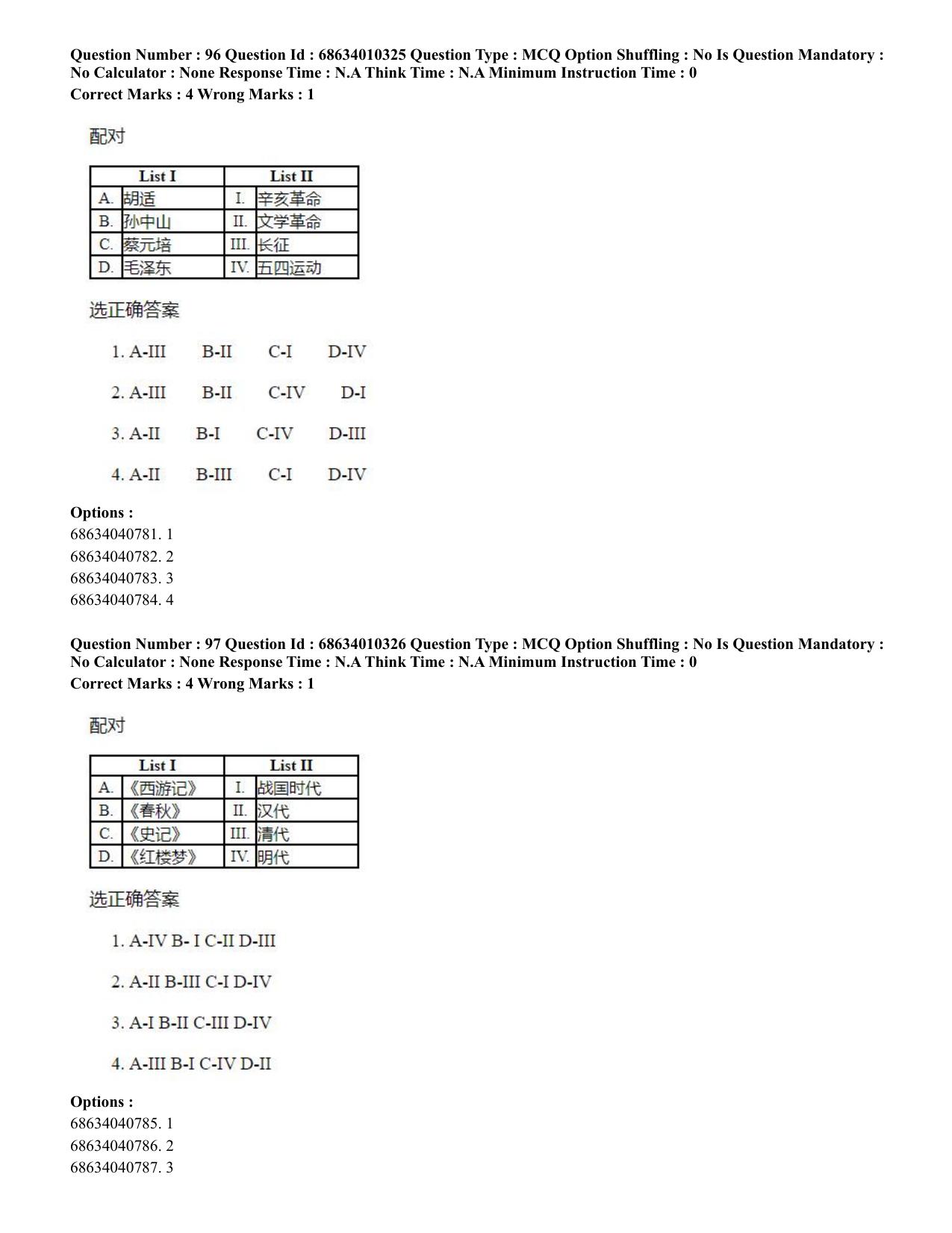 CUET PG 2023: LAQP09 – Chinese (Eng.)-Shift 1 (09-06-2023) Question Paper - Page 141