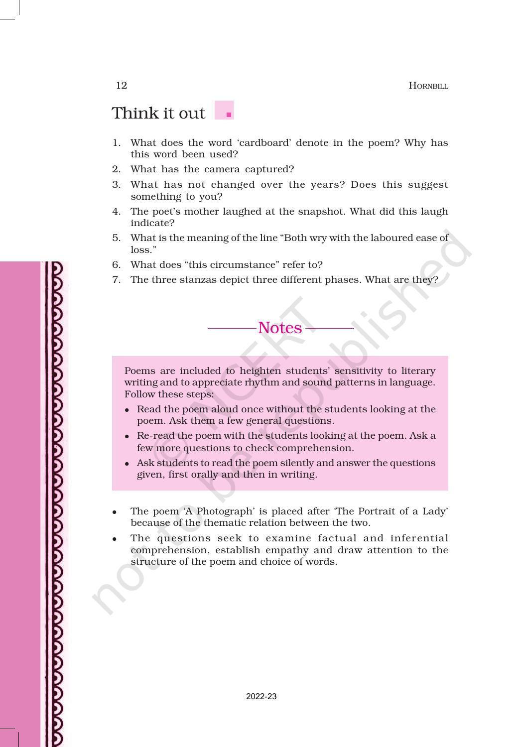 NCERT Book for Class 11 English Hornbill Chapter 1 The Portrait of a Lady - Page 12