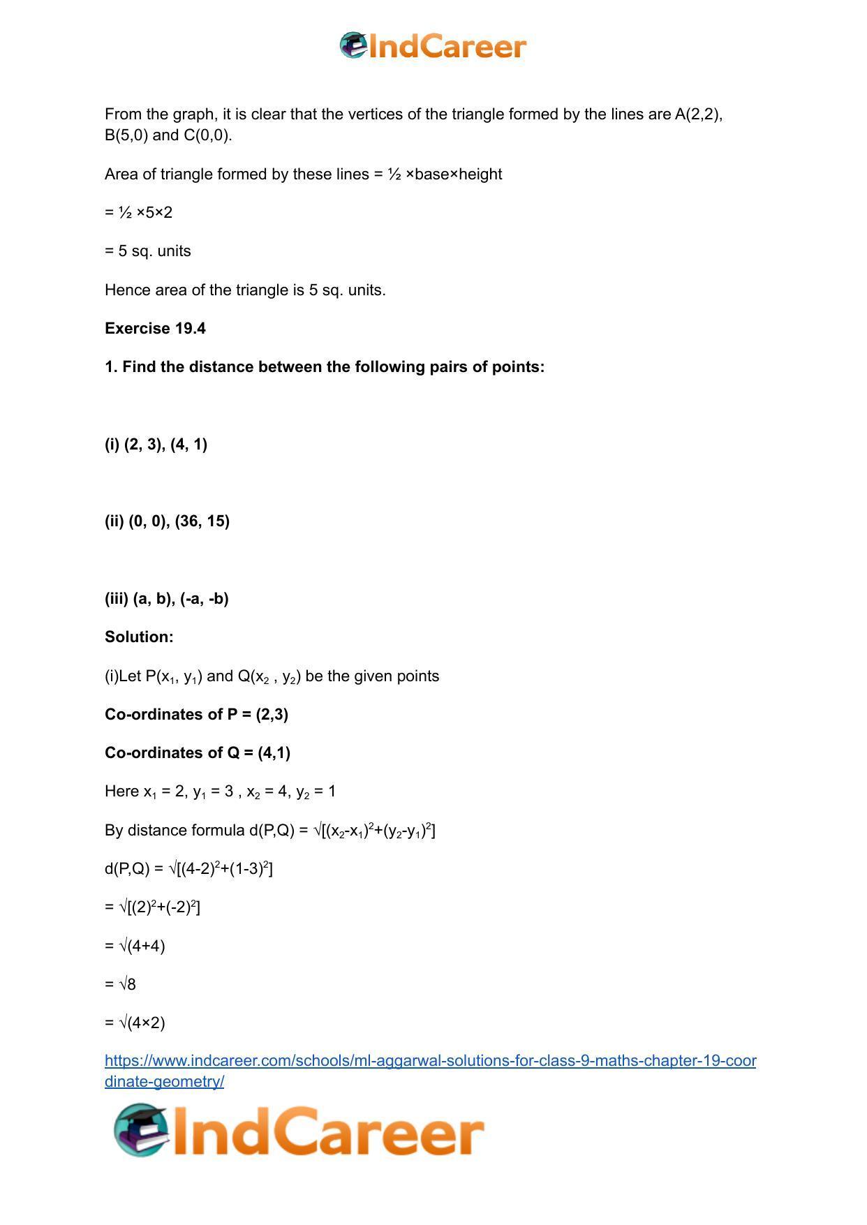 ML Aggarwal Solutions for Class 9 Maths Chapter 19- Coordinate Geometry - Page 56