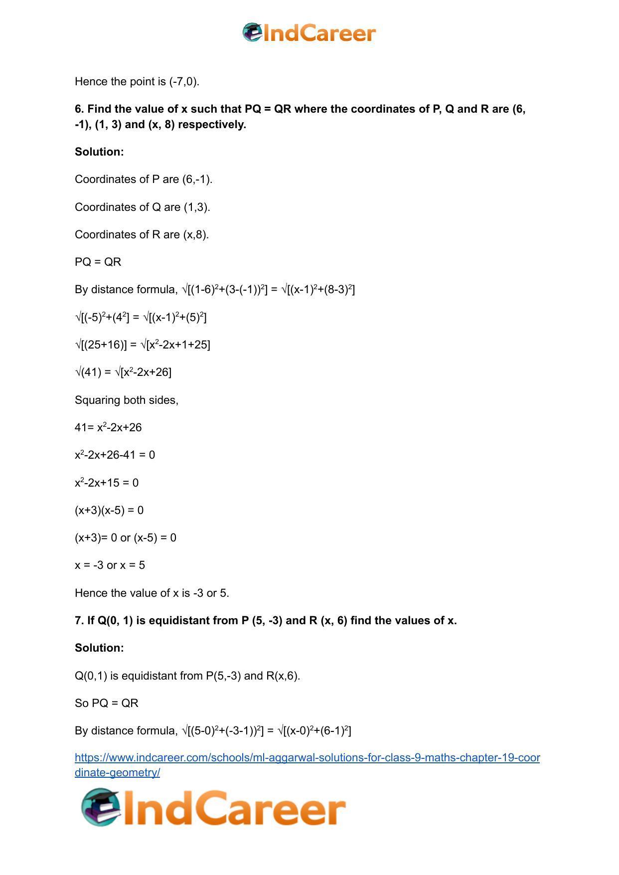 ML Aggarwal Solutions for Class 9 Maths Chapter 19- Coordinate Geometry - Page 62