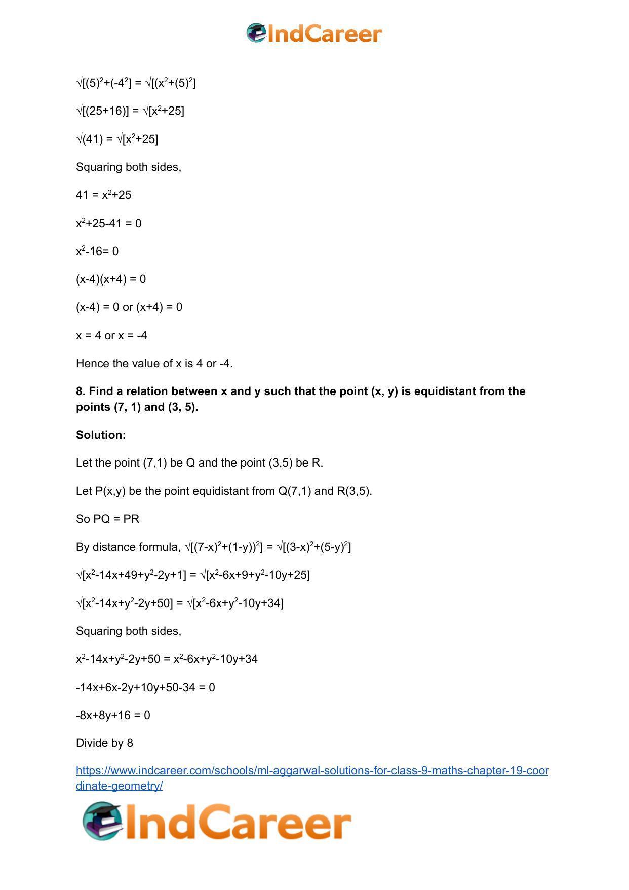 ML Aggarwal Solutions for Class 9 Maths Chapter 19- Coordinate Geometry - Page 63