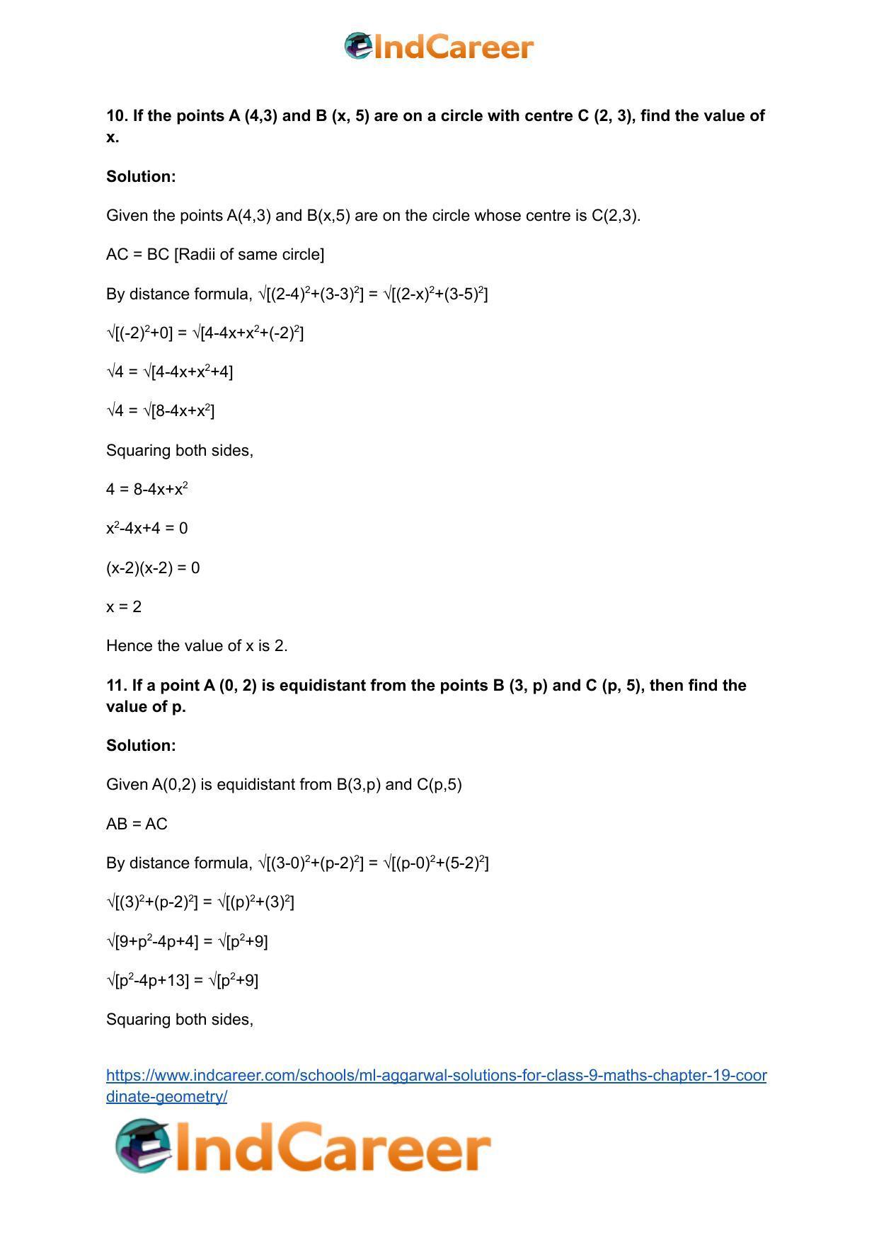 ML Aggarwal Solutions for Class 9 Maths Chapter 19- Coordinate Geometry - Page 65